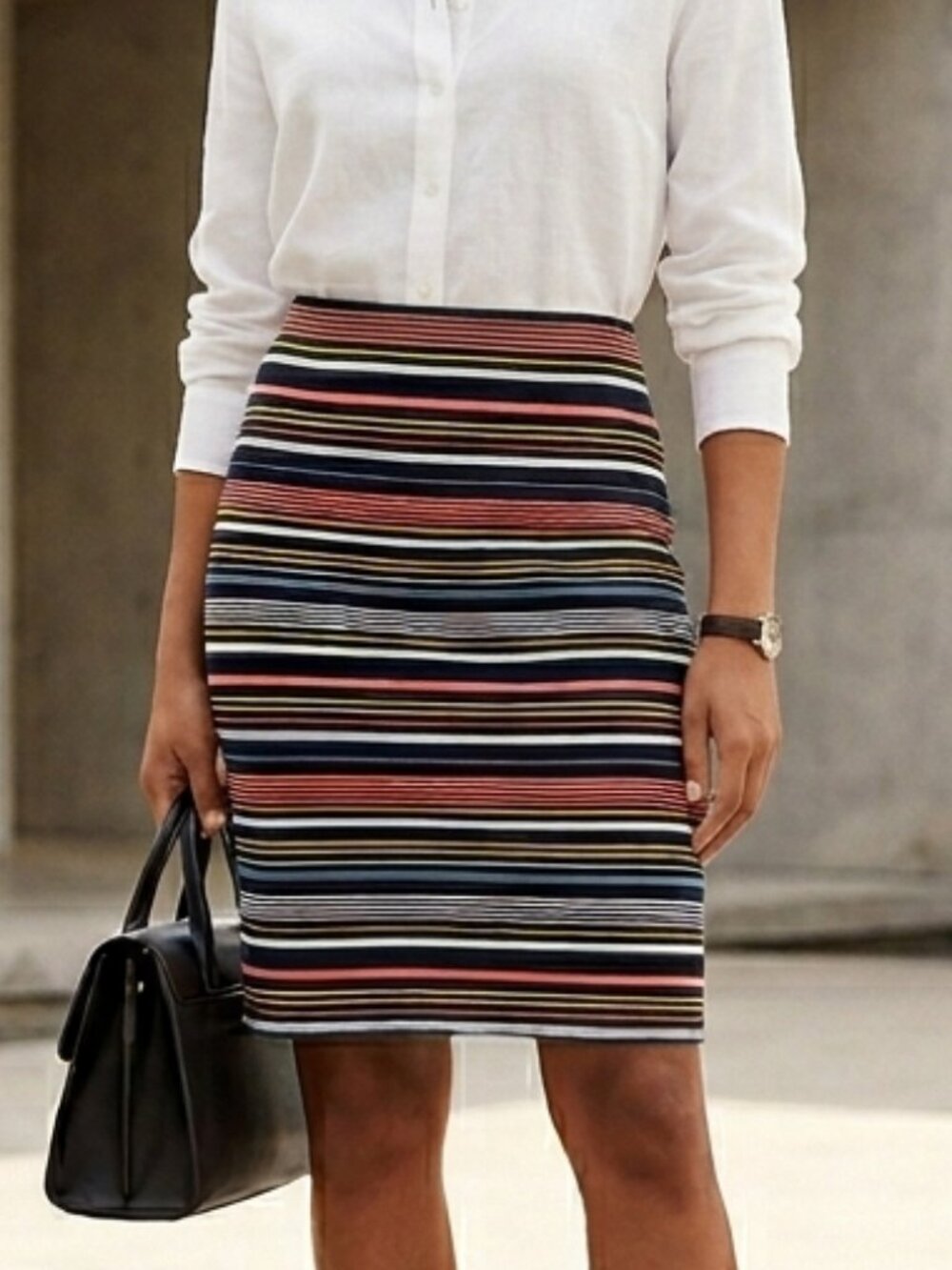 LOFT Petites SP NWT Striped Knit Pencil Skirt Career Nautical Summer Travel